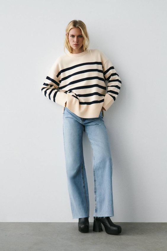 White Striped Knitted Sweater